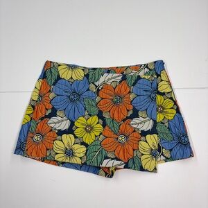 Zara Floral Print Skort - Blue, Orange, Yellow